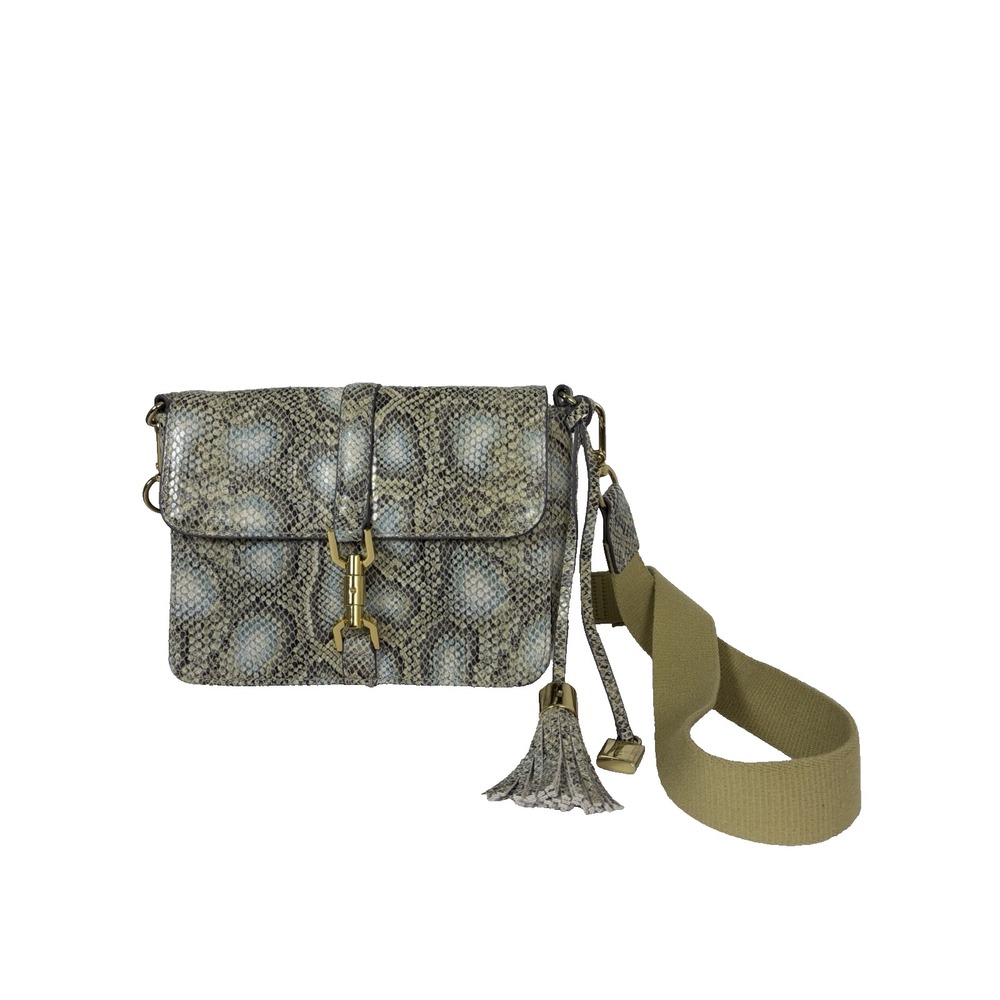 Gili Leather Crossbody Purse‎ Snakeskin Grey Medium Gold Hardware Gift Present